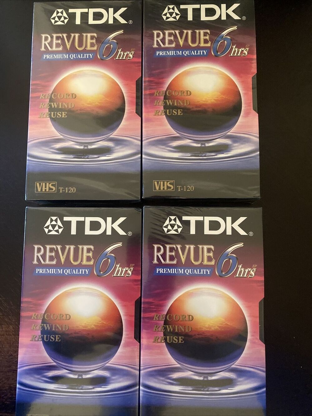 TDK VHS Video Tape Cassette Factory Sealed Lot Of 4 Revue Premium T-120 6 Hours